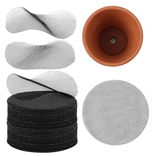 100pcs Flower Pot Hole Mesh Pad, 10cm/4in Round Bonsai Eye Mesh Drainage Screens Plant Pot Netting Meshes Barrier Mat for Preventing Soil and Substrate Leakage (Black)