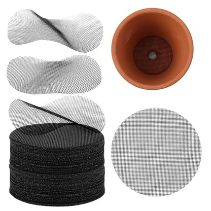 100pcs Flower Pot Hole Mesh Pad, 10cm/4in Round Bonsai Eye Mesh Drainage Screens Plant Pot Netting Meshes Barrier Mat for Preventing Soil and Substrate Leakage (Black)