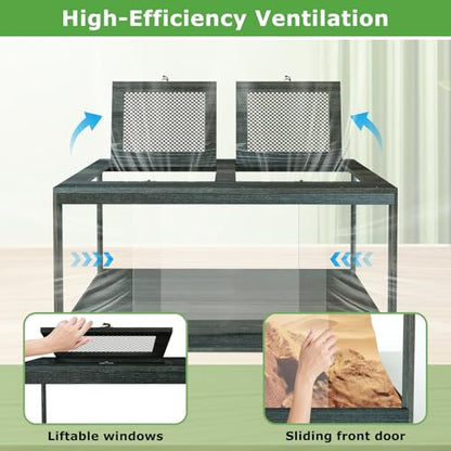67 Gallon Reptile Tank, Lockable Sliding Door Bearded Dragon Tank with Metal Mesh Roof, Front Opening Terrarium for Lizards, Leopard Gecko, Snake (Black Gray, 40" x 20" x 20") - size: 67 Gallon (40" L x 20" W x 20" H)