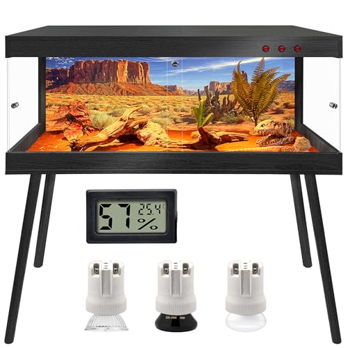 ROYXEN Reptile Tank 81 Gallon, Bearded Dragon Tank with Leg Stand, Tempered Glass Reptile Enclosure, Lizard Tank for Chameleon,Lizard Habitat (Black,48 Length Inch) - color: Black, size: 48"x20"x19.5"