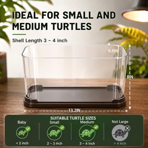 Turtle Tank Starter Kit, Durable PC Turtle Aquarium Kit | Basking Platform & Dimmable Heat Lamp, Baby Aquatic Turtle Tank with Filter,Multi-Function Area for Small Reptiles