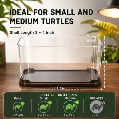 Turtle Tank Starter Kit, Durable PC Turtle Aquarium Kit | Basking Platform & Dimmable Heat Lamp, Baby Aquatic Turtle Tank with Filter,Multi-Function Area for Small Reptiles