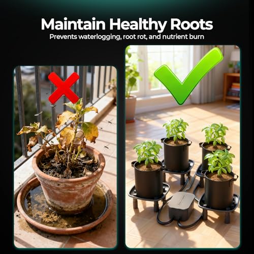 MARS HYDRO Auto Drainage System with Water Pump for Indoor Plants Grow Tent | Plant Drainage Saucers with 4 Elevated Runoff Trays & 4-Pack 5 Gallon Grow Bags for Growbox - size: 4PC
