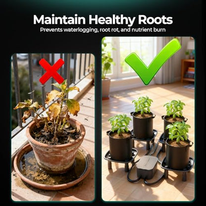 MARS HYDRO Auto Drainage System with Water Pump for Indoor Plants Grow Tent | Plant Drainage Saucers with 4 Elevated Runoff Trays & 4-Pack 5 Gallon Grow Bags for Growbox - size: 4PC