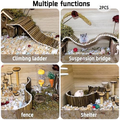 2-Pack Rat Bendy Long Suspension Bridges 15.7 x 3.9 Inch Hamster Climbing Ladder Flexible Hamster Wooden Bridge for Mouse Rat - size: 2PCS 15.7x3.9in