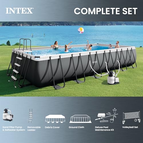 INTEX Ultra XTR 24ft x 12ft x 52in Above Ground Swimming Pool Set w/Pump | 26367EH - 2100 GPH Sand Filter Pump, Saltwater System, Maintenance Kit & Volleyball Game Included - Strong Galvanized Steel - size: 24' x 12', style: Saltwater System