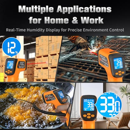 Infrared Thermometer Gun, -58°F to 1472°F for Cooking | K-Type Probe -58°F to 572°F, 12:1 Laser Temperature Gun for Pizza Oven, BBQ, HVAC, Auto, Home & Industrial