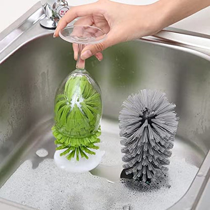 1PCS Glass Cleaning Brush with Suction Cup, Kitchen Bottle and Wine Cup Cleaner, Stable Washing for Cups, Mugs, Decanters and Jugs, Green - color: Green, size: 1PCS