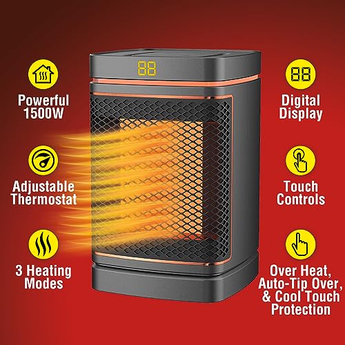 Ontel Handy Heater Copper Core Pure Warmth Ceramic Space Heater (1500 W), Adjustable Thermostat, Portable Heater for the Bedroom, Office, Garage & More, Quiet Small Space Heater - color: Copper Core