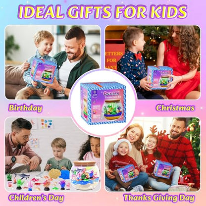 Hannstar Ocean Light Up Terrarium Kit for Kids - Sea Animal Toys with LED Night Light Ocean Animal Birthday Gift for Boys & Girls Ages 4 5 6 7 8-12, Kids Arts & Crafts Kit Easter Ideal Gifts - color: Ocean