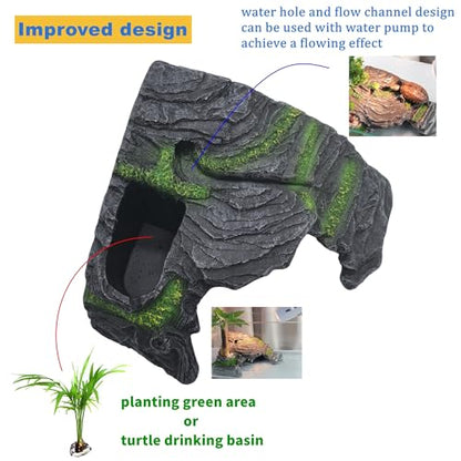 M2cbridge Aquarium Fish Hide Cave Reptile Hideout Amphibians Habitat Island | Natural color careful craft, resting spot, solid and sturdy, water dish - style: Island+ Water Dish