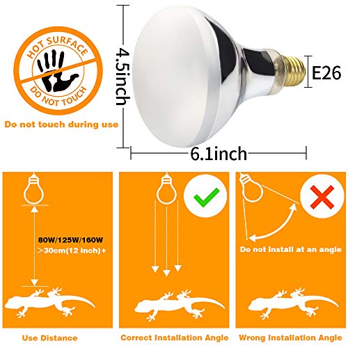LUCKY HERP 125 Watt UVA+UVB Vapor Heat Lamp Bulb, High Intensity Self-Ballasted Heat Basking Lamp/Bulb/Light for Reptile and Amphibian, Sun Lamp for Bearded Dragon Lizard Turtle - size: 125