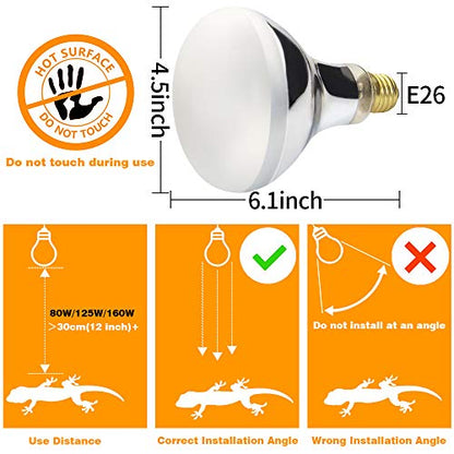 LUCKY HERP 125 Watt UVA+UVB Vapor Heat Lamp Bulb, High Intensity Self-Ballasted Heat Basking Lamp/Bulb/Light for Reptile and Amphibian, Sun Lamp for Bearded Dragon Lizard Turtle - size: 125