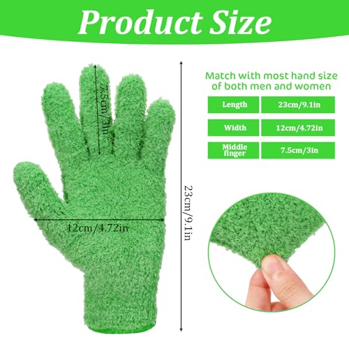 Abeillo Microfiber Gloves for Plants Dusting Cleaning, Reusable Washable Cleaning Gloves Mittens House Cars Blinds Dusting - color: Grass Green
