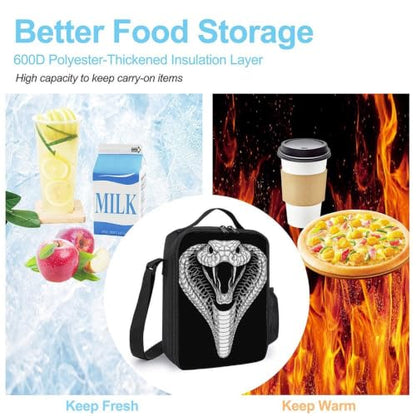 Cobra Snake Head Lunch Box Cooler Bag for Women Men | unisex adult,portable,insulated,adjustable strap,washable,bottle pocket
