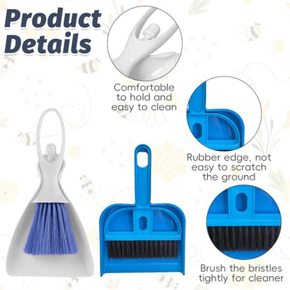 PINVNBY Mini Dustpan and Brush Set, Cage Cleaner for Guinea Pigs, Cats, Hedgehogs, Hamsters, Chinchillas, Rabbits, Reptiles, and Other Small Animals 2 Pack Mini Hand Broom and Dustpan - color: Blue