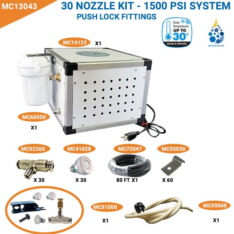 High Pressure Misting system 1500 PSI - Flexible (80 Feet - 30 Nozzles (Requires Larger Pump)) - size: 80 Feet - 30 Nozzles (Requires Larger Pump)