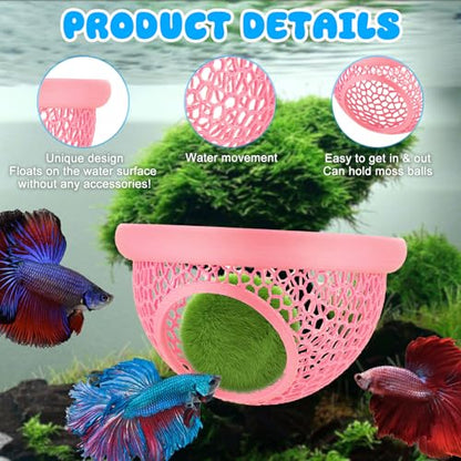 Pink Floating Betta Hide & Shrimp Cave – 3D Printed Aquarium Hammock, Feeding Ring & Resting Spot for Betta Fish, Shrimp & Small Fish (Eco-Safe PLA) - color: Pink