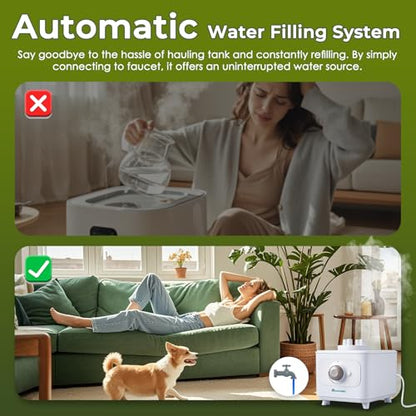 Mxmoonant Ultrasonic Humidifier 0-600ml/H, Auto Water Filling, 4 Outputs | Adjustable Mist Volume, w/4 Tubes for Different Directions, for Plant, Greenhouse, Reptile Humidification, Tap Refilling