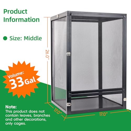 33 Gal Foldable Reptile Terrarium for Gecko & Dragon | detachable & foldable design for portability. High airflow mesh. Fits crested geckos, chameleons & dragons - size: 26x17x17 Inch