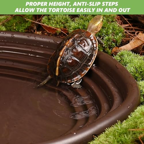 3PCS Tortoise Water Bowl with Ramp Leaf Tortoise Water Food Dish Turtle Pool Tortoise Bathing Pool Reptile Water Dish Large Soaking Dish Box Turtle Habitat Accessories