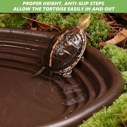 3PCS Tortoise Water Bowl with Ramp Leaf Tortoise Water Food Dish Turtle Pool Tortoise Bathing Pool Reptile Water Dish Large Soaking Dish Box Turtle Habitat Accessories