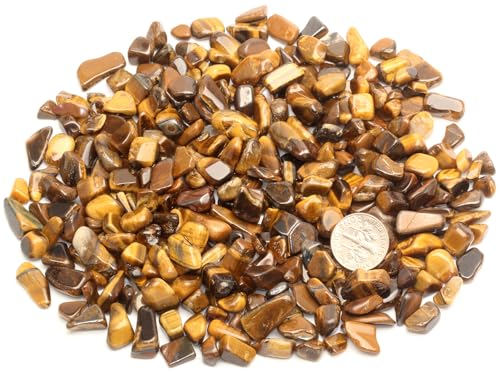 ZenQ 1 lb Crystal Chips, Tumbled Stone Chips for Crafts | Polished, Undrilled Gemstones for Resin Art, Vase Filler, Plant Decor, Candle Making, and DIY Projects - color: Tigers Eye 0.27"- 0.6"