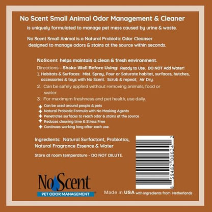No Scent Small Animal Guinea Pig Cage Cleaner | Hamster & Rabbit Habitat Pet Odor Spray (8 Fl Oz / 237 mL) - size: 8 Fl Oz (Pack of 1)