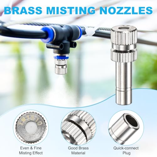 M METERXITY 20-Pack Brass Misting Nozzles, 0.006"/0.15mm Orifice Mister Replacement Heads for Outdoor Cooling System/Landscaping/Humidification/Greenhouse, 6mm Low-Pressure Fog Sprayer Nozzle - size: 0.006"/0.15mm, style: without Filter Mesh
