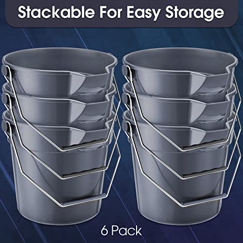 Didaey 6 Pcs 2.5 Gallon Bucket for Cleaning Plastic Heavy Duty Clean Bucket with Handle and Spout Industrial Storage Container(Grey)