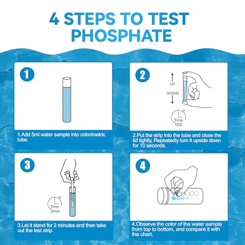 Phosphate Test Kit, Pool Phosphate Test Kit, 50 ct with Colorimetric Tube | Phosphate Test Strips for Hot Tub and Swimming Pool, Quick & Reliable Water Testing - color: White