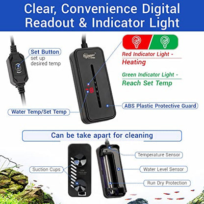 hygger Small Submersible Aquarium Heater 50W Mini Betta Fish Tank Heater with LED Display Adjustable Temperature for 5-10 Gallon Freshwater Saltwater Coral Reef Tanks - size: Small