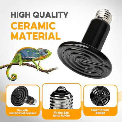 HealSmart 75W Reptile Heat Lamp Ceramic Heat Emitter, No Light Emitting Heat Bulbs, Suitable for Snake/Lizard/Spider, Plant Growth and Incubating Chicken, 2-Pack - size: 75W, style: 2 Pack