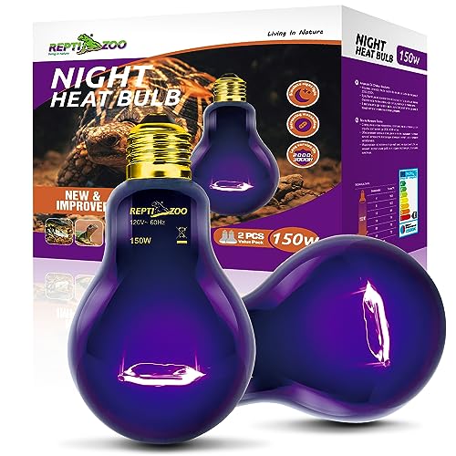REPTI ZOO 2PCS Reptile Heat Lamp, 150W Night Heat Bulb Moonlight Bulb Purple Infrared Heating Lamp Simulate Natural Moonlight Night Heat Bulb for Reptile Amphibian - style: 150W Night Heat Lamp