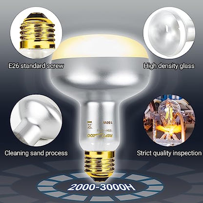 REPTI ZOO 2 Pack Heat Lamp 150W, Intense Basking Spot Simulated Natural Sunlight Heating Lamp Bulb, Heat Emitter UVA Heat Lamp Bulb for Reptile Chickens Pet Brooder - style: Natural Basking Light Bulb 150W