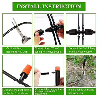 226FT Greenhouse Micro Drip Irrigation Kit Automatic Irrigation System Patio Misting Plant Watering System with 1/4 inch 1/2 inch Blank Distribution Tubing Hose Adjustable Nozzle Emitters Sprinkler | Automatic Irrigation System, Patio Misting Plant Wateri