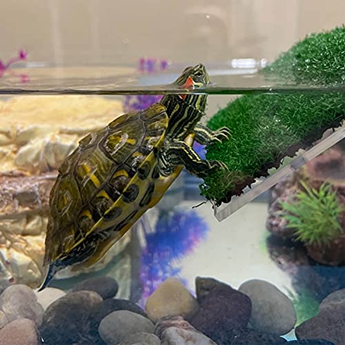 DoubleWood Lawn Turtle Basking Platform Turtle Resting Basking Platform, Simulation Grass Turtle Ramp for Turtle Tank, for Small Reptile Frog Terrapin (Large) - size: Large