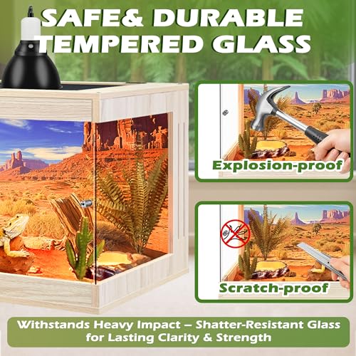 Royxen Bearded Dragon Tank, 30 Gallons Tempered Glass Reptile Terrarium with Metal Mesh Top, 3-Side Clear Anti-Scratch Glass Lizard Tank for Reptile Habitat (Oak, 24" Length) - color: Oak, size: 30Gal,24x16x16inch