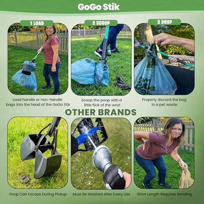 GoGo Stik XP Consumer Reports #1 Rated Ergonomic Scooper 2024, 2026. Quick, Clean, & Convenient Pro Pooper Scooper for All Dog Pet Waste Cleanup. Use Store Bags or Heavy Dootie Bags. - size: 1 Count (Pack of 1)