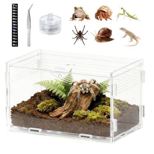 Jumping Spider Enclosure, Small Reptile Insect Terrarium, Spider Tank with Magnetic Door & All-Side Vent, Pre-Assembled Habitat for Spiderling, Mantis, Tarantula, Snail 4.7" * 4.7" * 7.8(Horizontal)