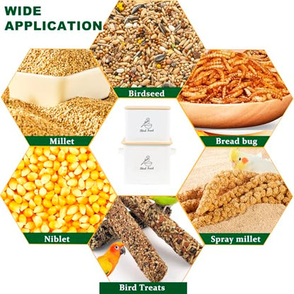Bird Seed Storage Container Set of 2,10LB Bird Food Container-White | Metal Bird Seed Container with Bamboo Lids, Airtight Wild Bird Seed Tin for Storing Sunflower Seed-Squirrel proof - color: White(Bird Feed)