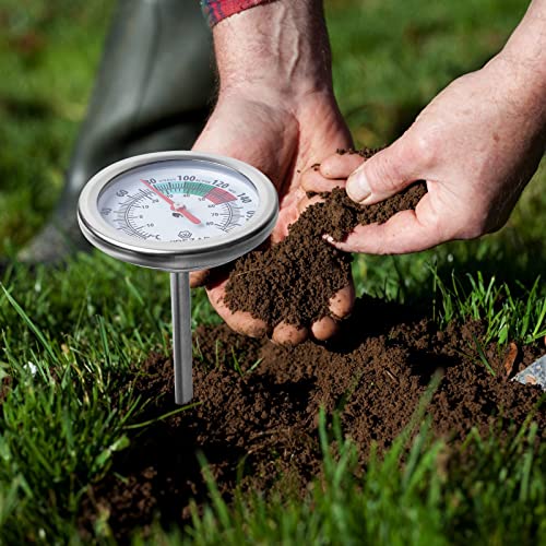 Soil Thermometer, 5 Inch Stainless Steel Stem, Waterproof, Easy-to-Read | Soil Temperature Thermometer For Backyard Compost, Ground, Garden Soil, 0-180 Fahrenheit and Celsius - size: 5''