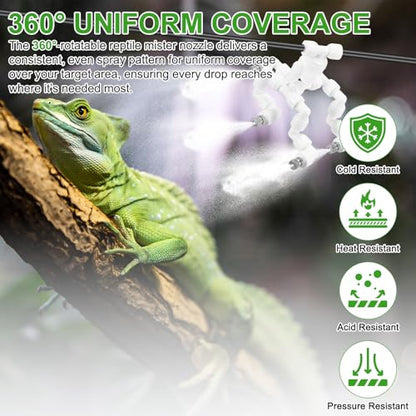 M METERXITY Reptile Mister Nozzles, 0.8mm Pore Copper 1/4" Four-Head Reptile Misting Spray Nozzle with Plug for Terrarium/Vivarium, 360 Degree Adjustable Detachable Nozzles [White]