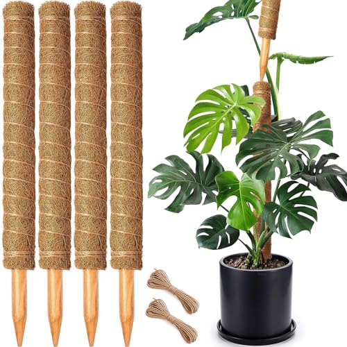 4 Pack 22 Inch Moss Poles, Stackable Moss Pole for Plants Monstera, 70 Inch Tall Moss Poles for Climbing Plants Indoor, Coir Totem Plant Support Stakes Stand for Potted Plants, Pothos - size: 4 pack 22in