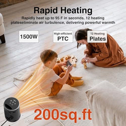 Space Heater, AUBKN Small Portable Electric Heaters for Indoor Use with Thermostat and Remote,12H Timer, 5 Mode, 1500W PTC Ceramic Fast Safety Heat for Home Office Bedroom
