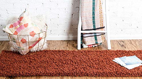 Unique Loom Solid Shag Collection Area Rug (2' 6" x 13' 1" Runner, Terracotta) - color: Terracotta, size: 2'6" x 13'1" (Runner)