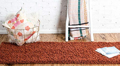Unique Loom Solid Shag Collection Area Rug (2' 6" x 13' 1" Runner, Terracotta) - color: Terracotta, size: 2'6" x 13'1" (Runner)