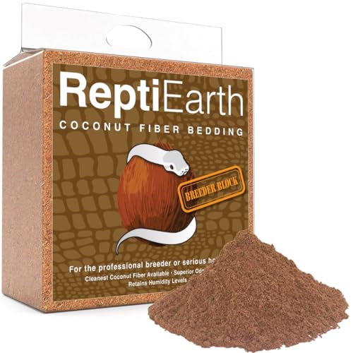 ReptiEarth Reptile Bedding, Fluffy Coconut Fiber Substrate Organic Coco for Bioactive Snake Terrarium, Lizard Tanks with Plants, for Frog Habitat, Tarantula or Hermit Crab Enclosure (72 Quart Block) - size: 1 Breeder Block
