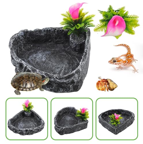Reptile Water Dish Food Bowl,Corner Rock Terrarium Feeding Bowl Hermit Crab Water,Reptile Feeder Food and Water Dish,Tortoise, Lizard, Gecko, Chameleon, Bearded Dragon