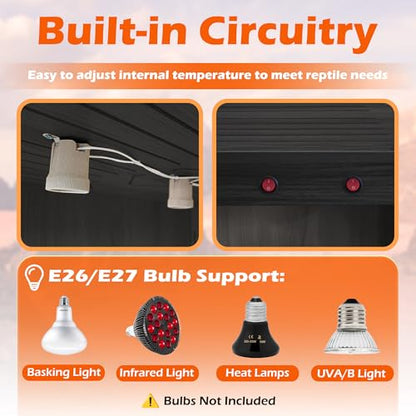 ROYXEN Reptile Tank, 30 Gallons Reptile Enclosure with Lockable Design, Tempered Glass Bearded Dragon Tank for Lizard Habitat, Soild Wood Built-in Sockets (Black, 24"x16"x15.5") - color: Black, size: 24"x16"x15.5"